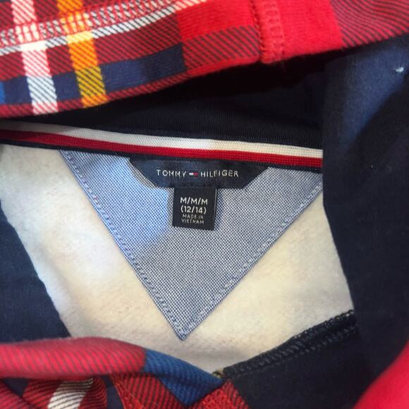 Tommy Hilfiger Boys Tonal Argyle  sweatshirt Hoodie plaid red size l2/14 - Picture 4 of 5